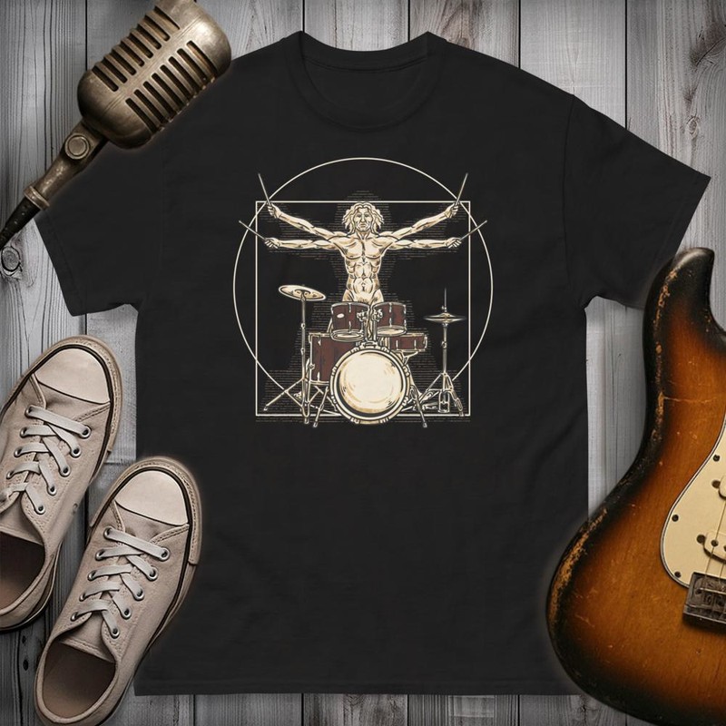 Camisetas: Hombre de Vitruvio Baterista de Rock