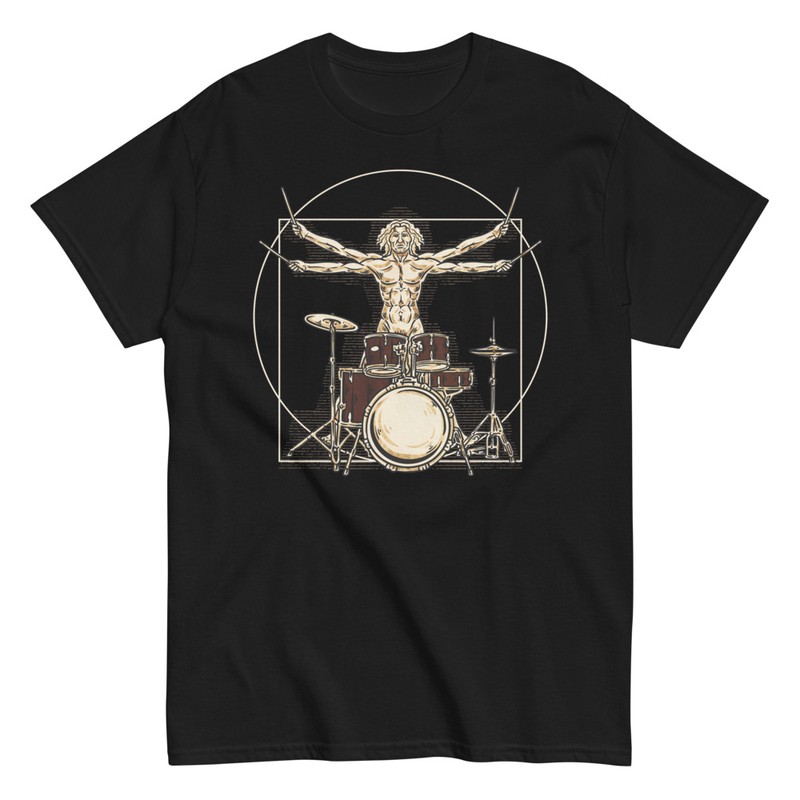 Camisetas: Hombre de Vitruvio Baterista de Rock