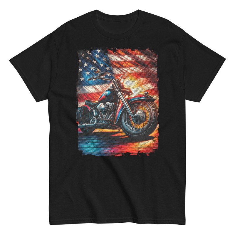 Camisetas: Moto Clásica Chopper Bandera USA