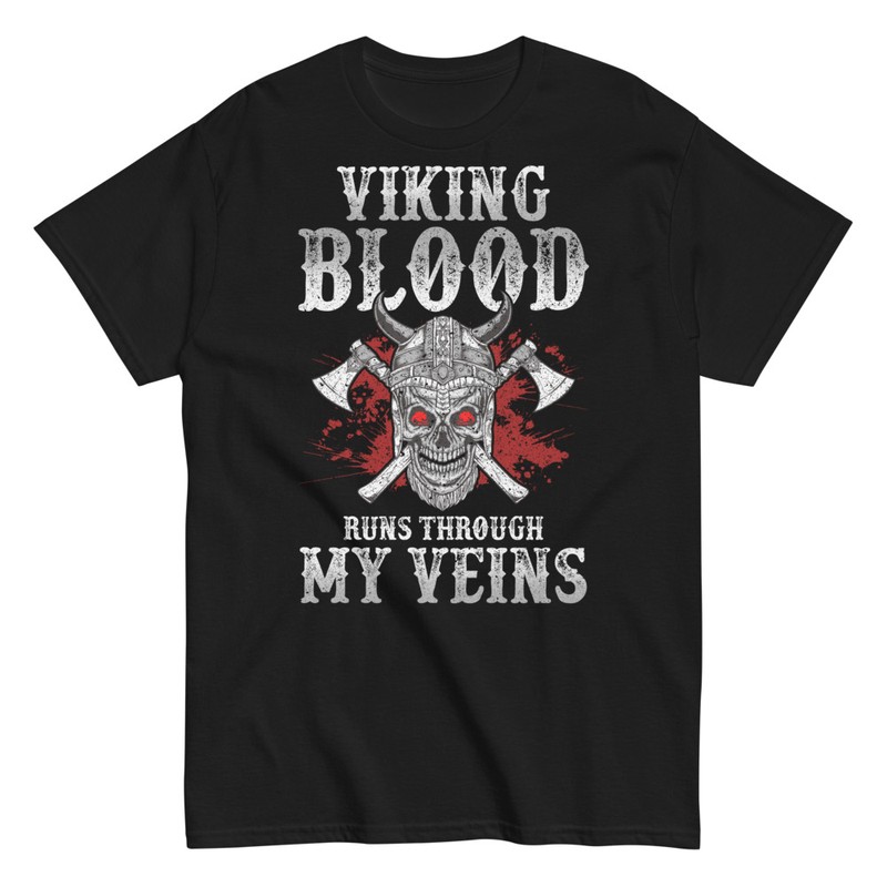 Camisetas: Calavera Vikinga Sangre y Hachas