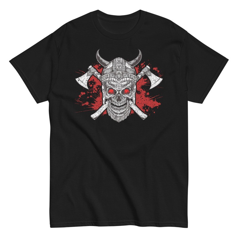 Camisetas: Calavera Vikinga con Hachas y Casco