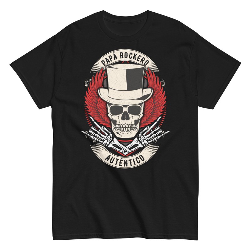 Camisetas: Papá Rockero Auténtico Calavera