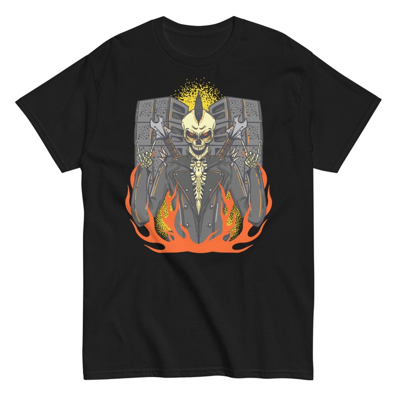 Camisetas: Esqueleto Rockero Punk en Llamas