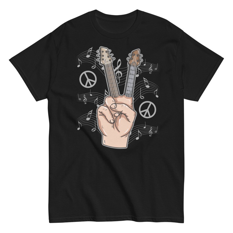Camisetas: Símbolo de Paz y Amor con Guitarras