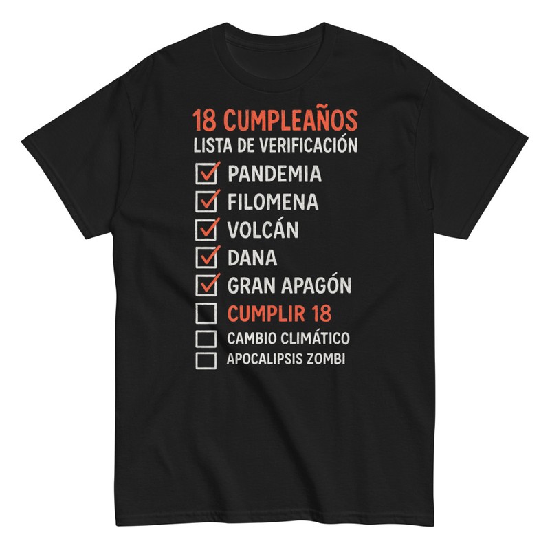 Camisetas: Lista Verificación 18 Cumpleaños Gran Apagón