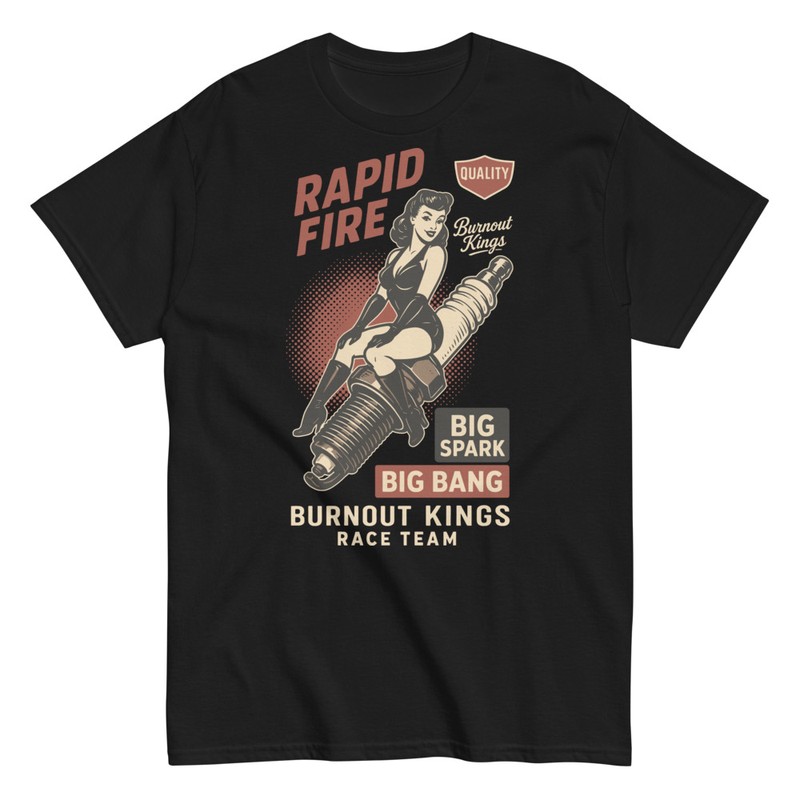Camisetas: Chica Pinup sobre Bujía Retro