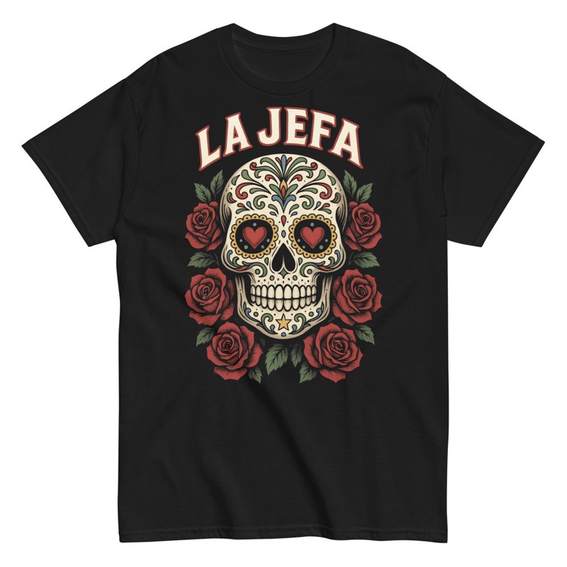 Camisetas: La Jefa Calavera Mexicana Rosas