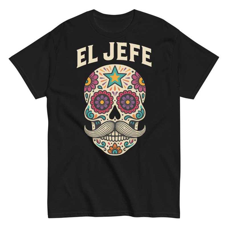 Camisetas: El Jefe Calavera Mexicana Bigote
