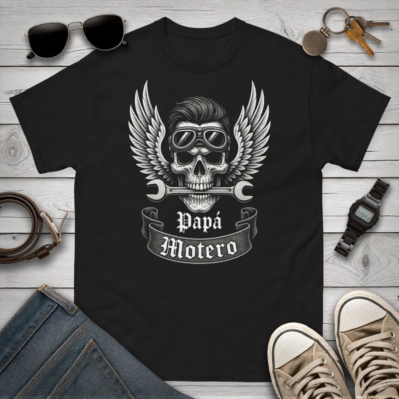 Camisetas: Papá Motero Alas Calavera