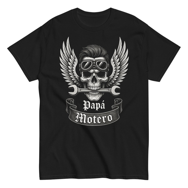 Camisetas: Papá Motero Alas Calavera