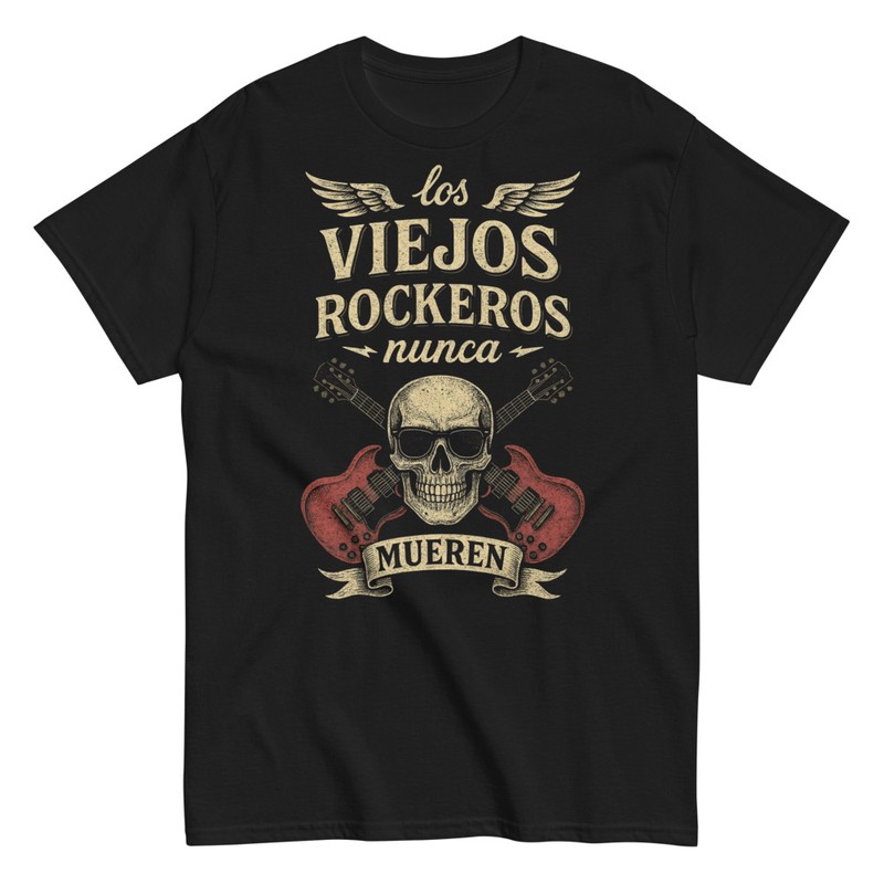 Camisetas: Rockeros Nunca Mueren Cráneo Guitarras