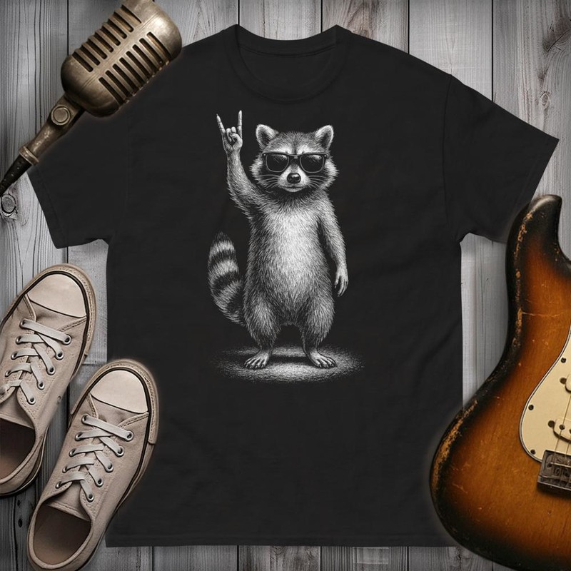 Camisetas: Mapache Cool con Gafas Rock