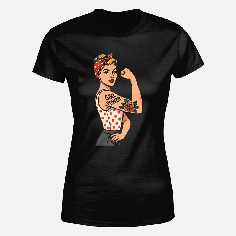 Camisetas: Girl Power pin-up con rosa