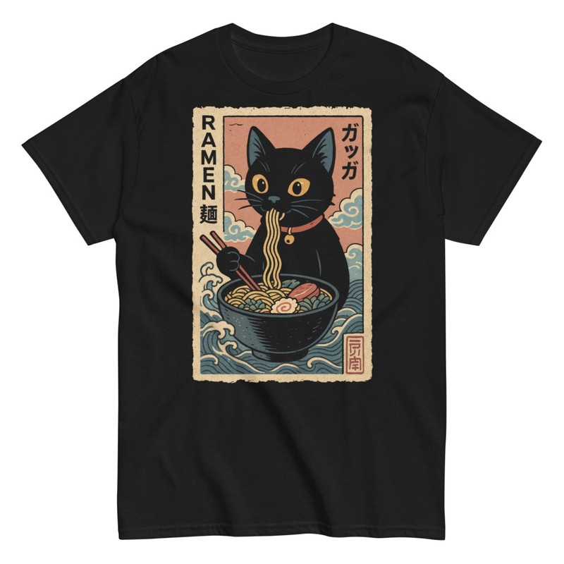 Camisetas: Gato Comiendo Ramen