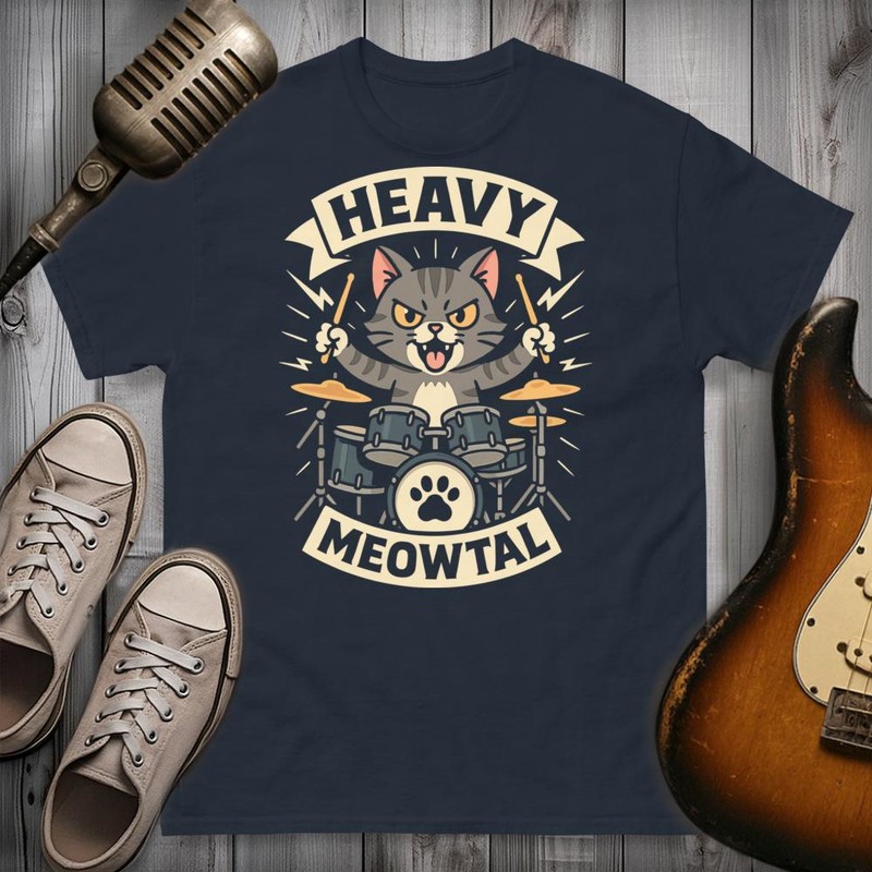 Camisetas: Gato Baterista Heavy Meowtal