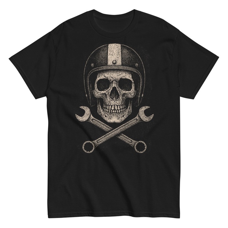 Camisetas: Calavera Motociclista Vintage