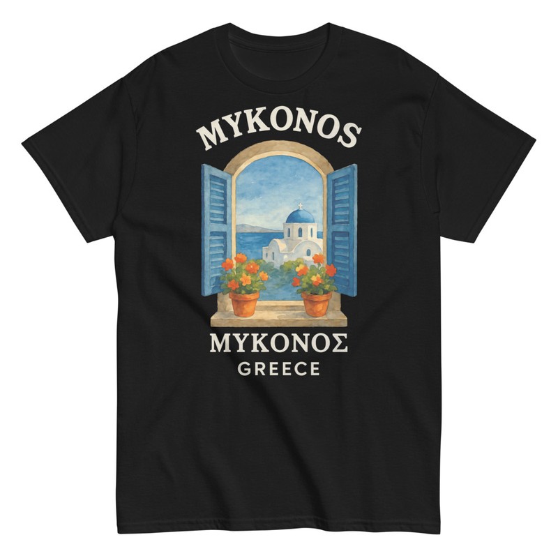 Camisetas: Ventana a Mykonos Grecia