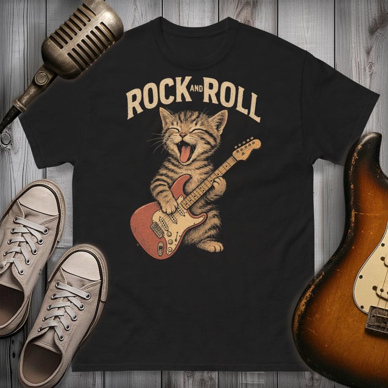 Camisetas: Rock and Roll Divertido con Gato