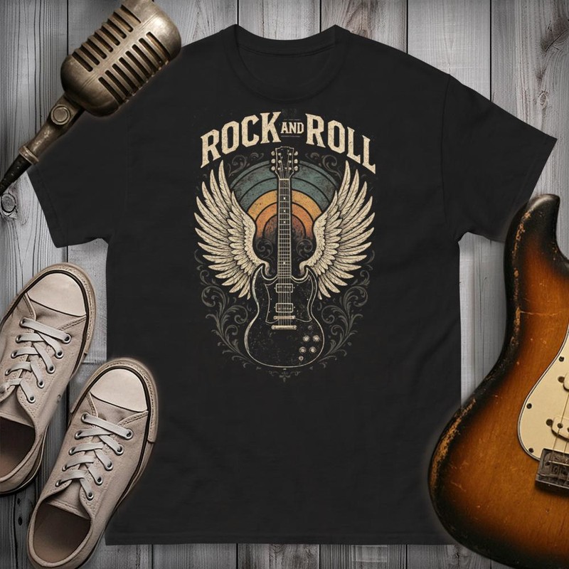 Camisetas: Guitarra con Alas Rock and Roll