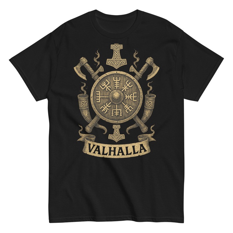 Camisetas: Vikinga, Escudo, Hachas, Valhalla