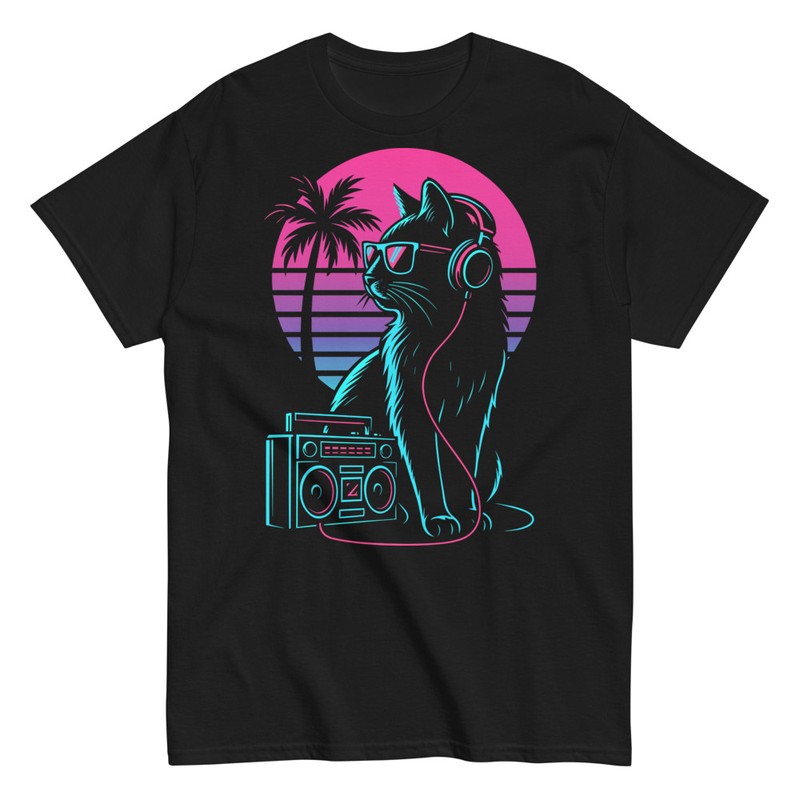 Camisetas: Gato Puesta de Sol Vaporwave
