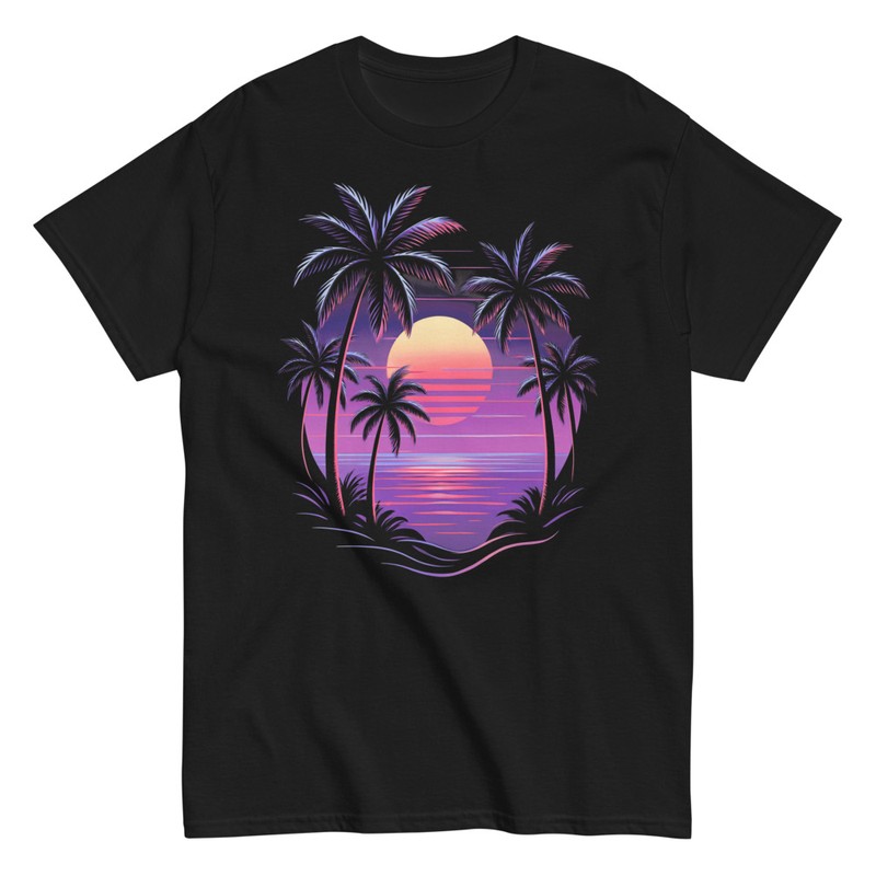 Camisetas: Puesta de Sol Playa Vaporwave
