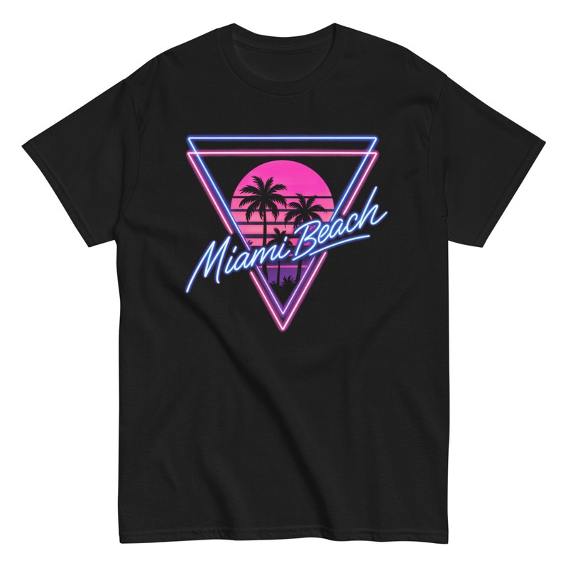 Camisetas: Miami Beach Atardecer Vaporwave