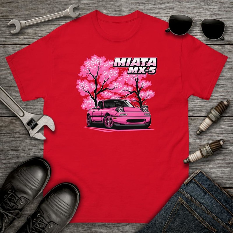 Camisetas: Coche Tuning Miata MX-5 Rosa con Flores