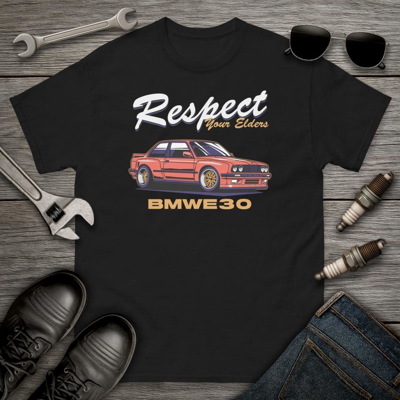 Camisetas: Coche Cl&aacute;sico JDM Tuning BMW E30 Respect Your Elde