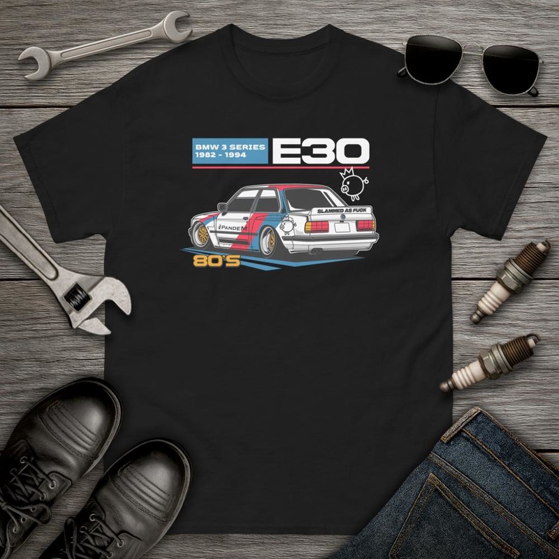 Camisetas: Coche Tuning Drifting BMW E30 3 Series Retro 80s