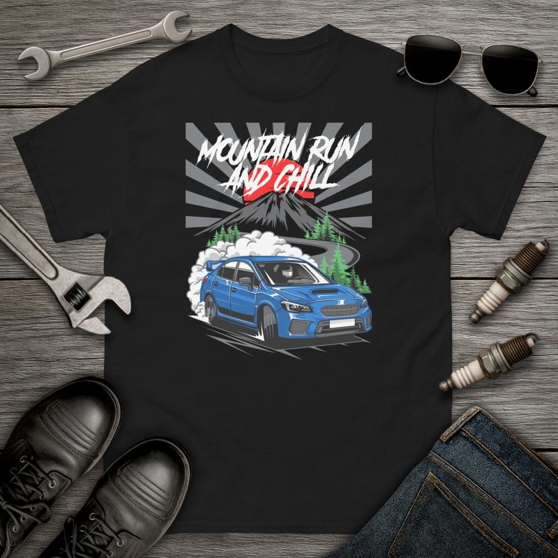 Camisetas: JDM Coche Drift en Monta&ntilde;a con Frase MOUNTAIN RUN 