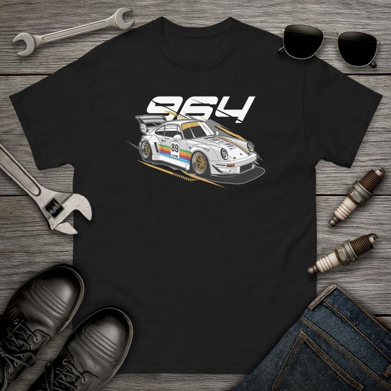 Camisetas: Porsche 964 con N&uacute;mero 89 y Rayas Estilo Automovil