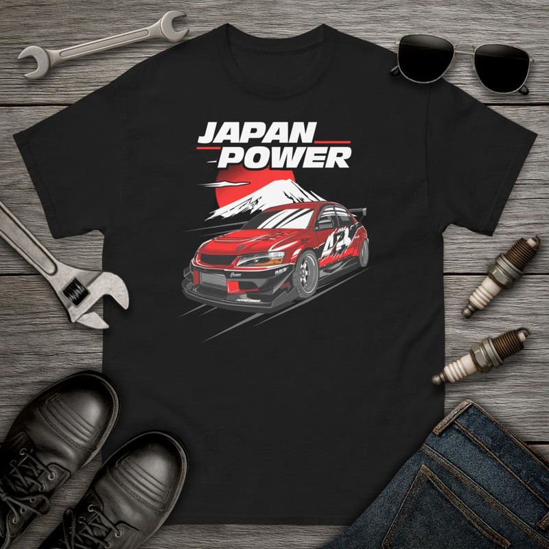 Camisetas: Coche de Carreras Rojo con Texto JAPAN POWER