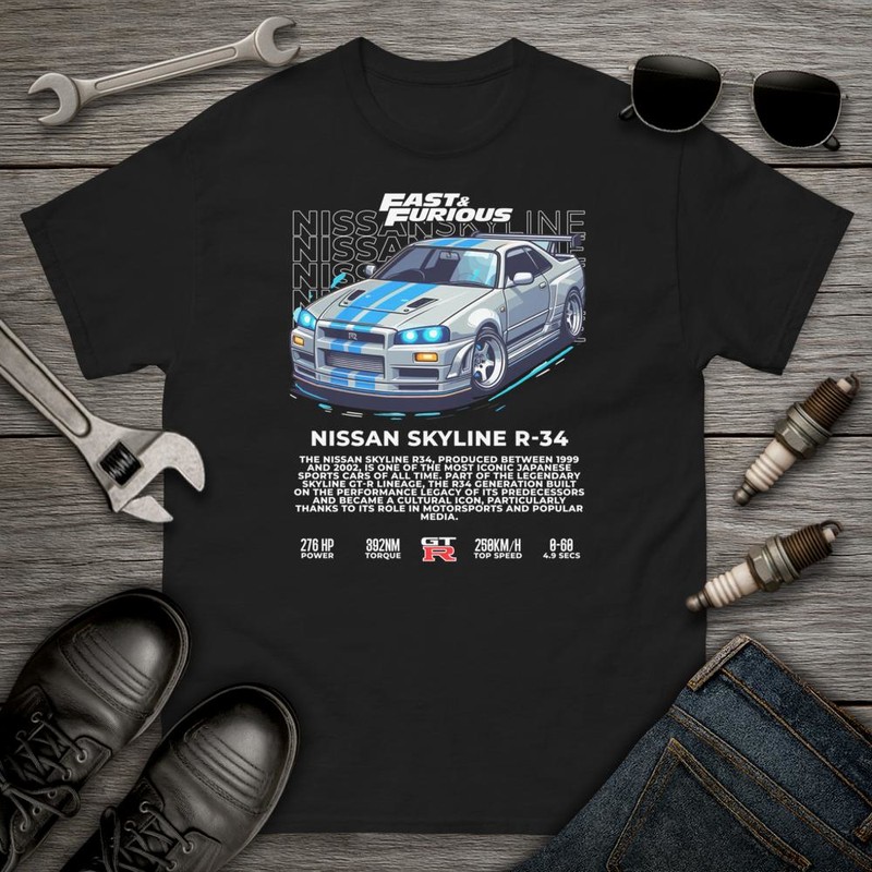 Camisetas: Nissan Skyline R-34 Fast and Furious