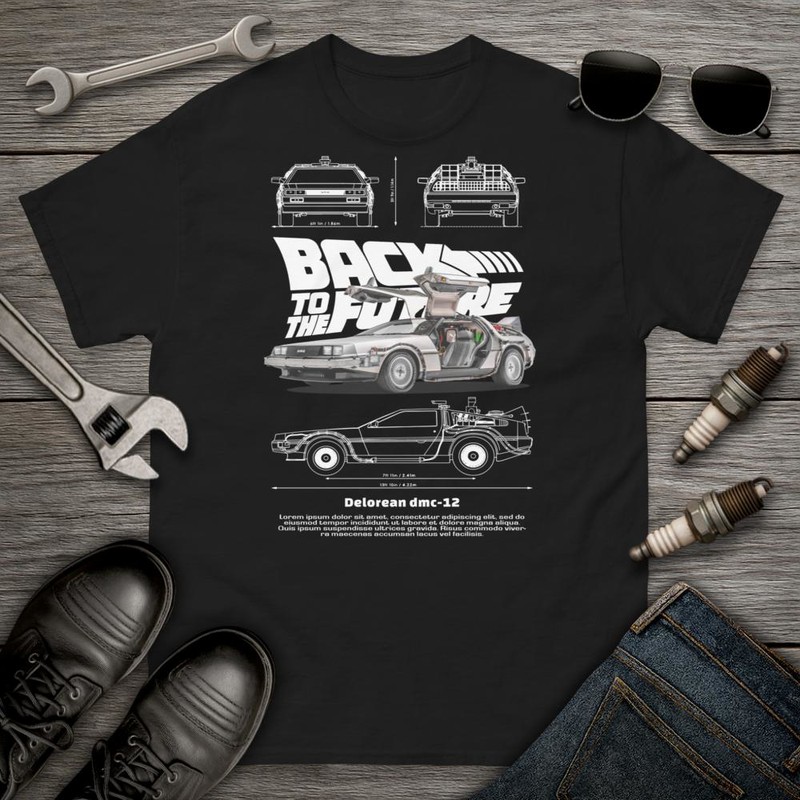Camisetas: DeLorean DMC-12 con Texto de Back to the Future
