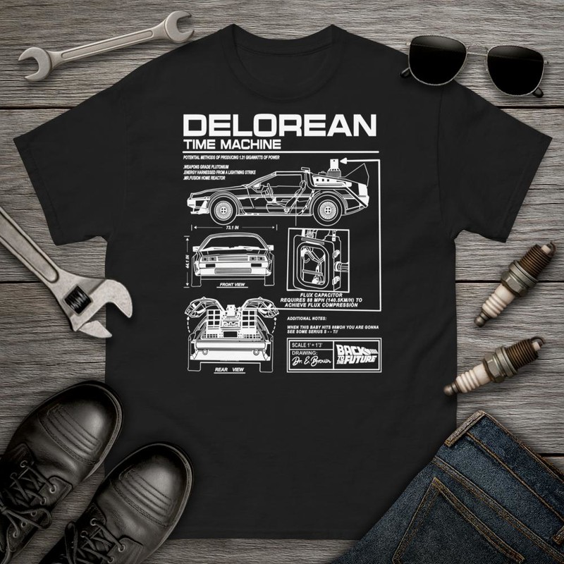 Camisetas: Dibujo T&eacute;cnico Delorean Time Machine con Detalles 