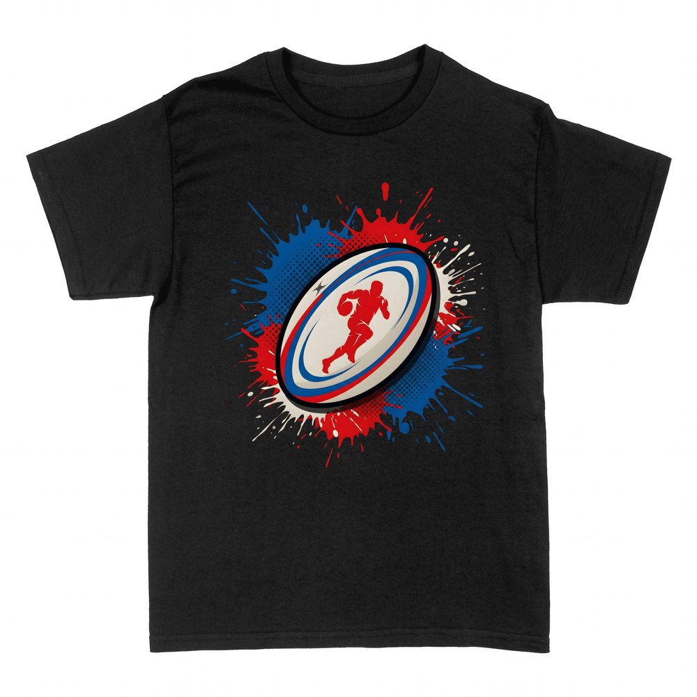 Camisetas: Bal&oacute;n de rugby tricolor con jugador