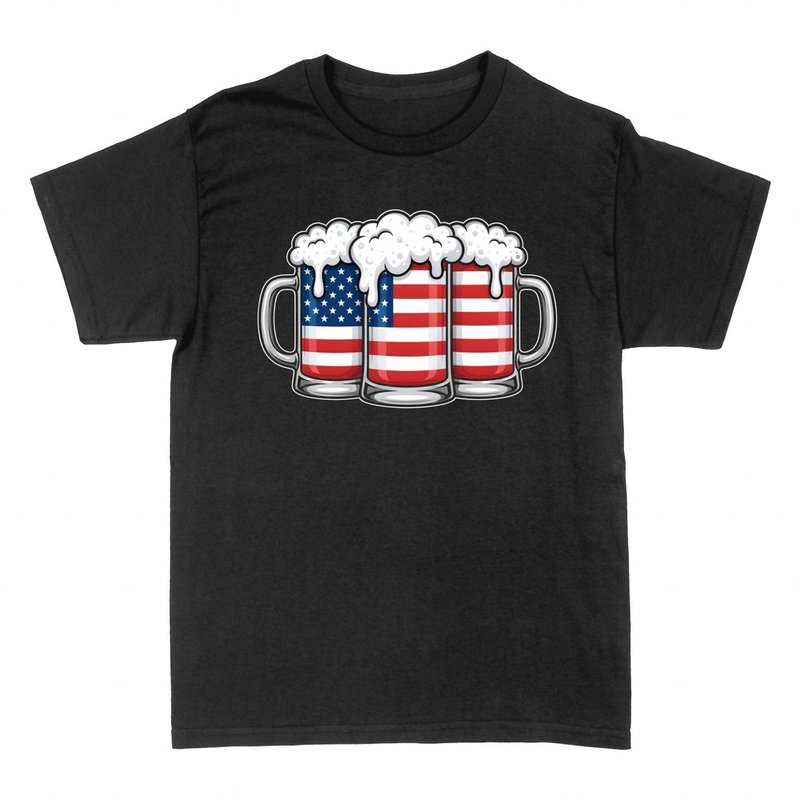 Camisetas: Tres jarras de cerveza con bandera de EE.UU.