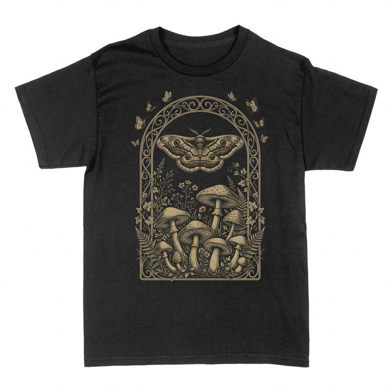 Camisetas: Polilla y setas en arco bot&aacute;nico