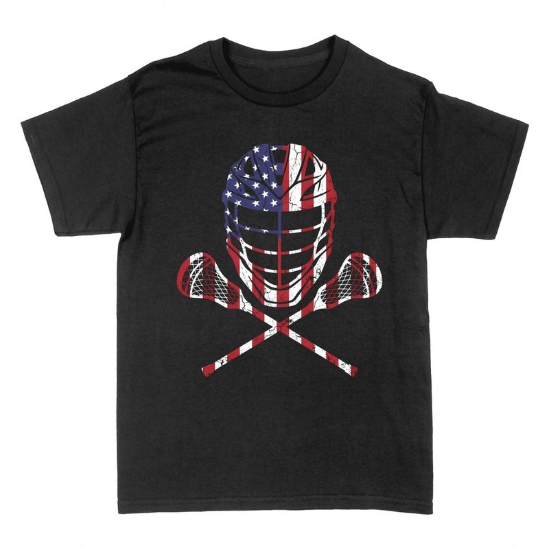 Camisetas: Casco y Palos de Lacrosse Bandera USA
