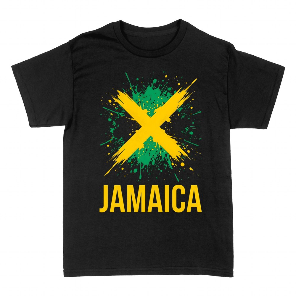 Camisetas: Jamaica aspa de bandera en pintura salpicada