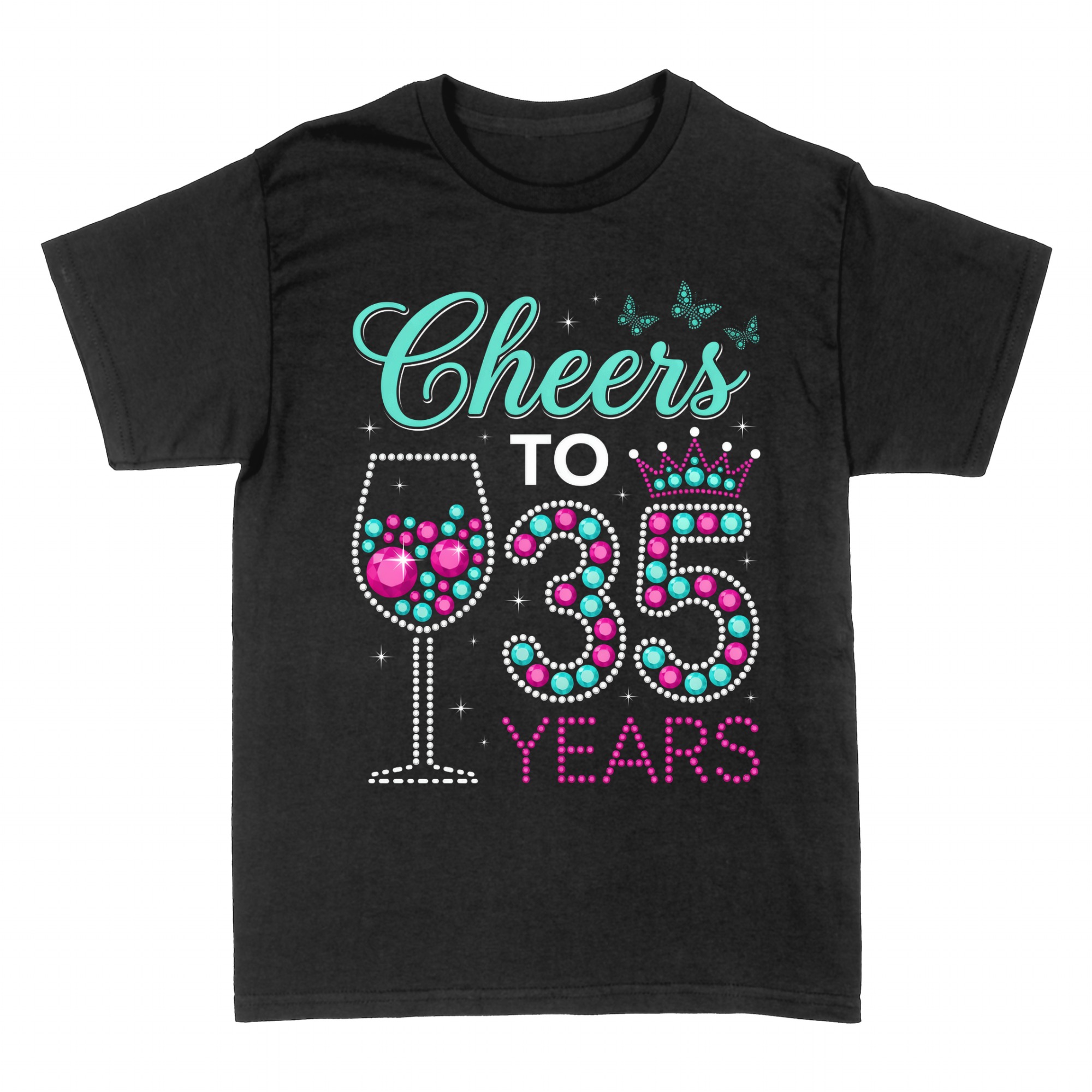 Camisetas: Brindis por mis 35 con copa y corona