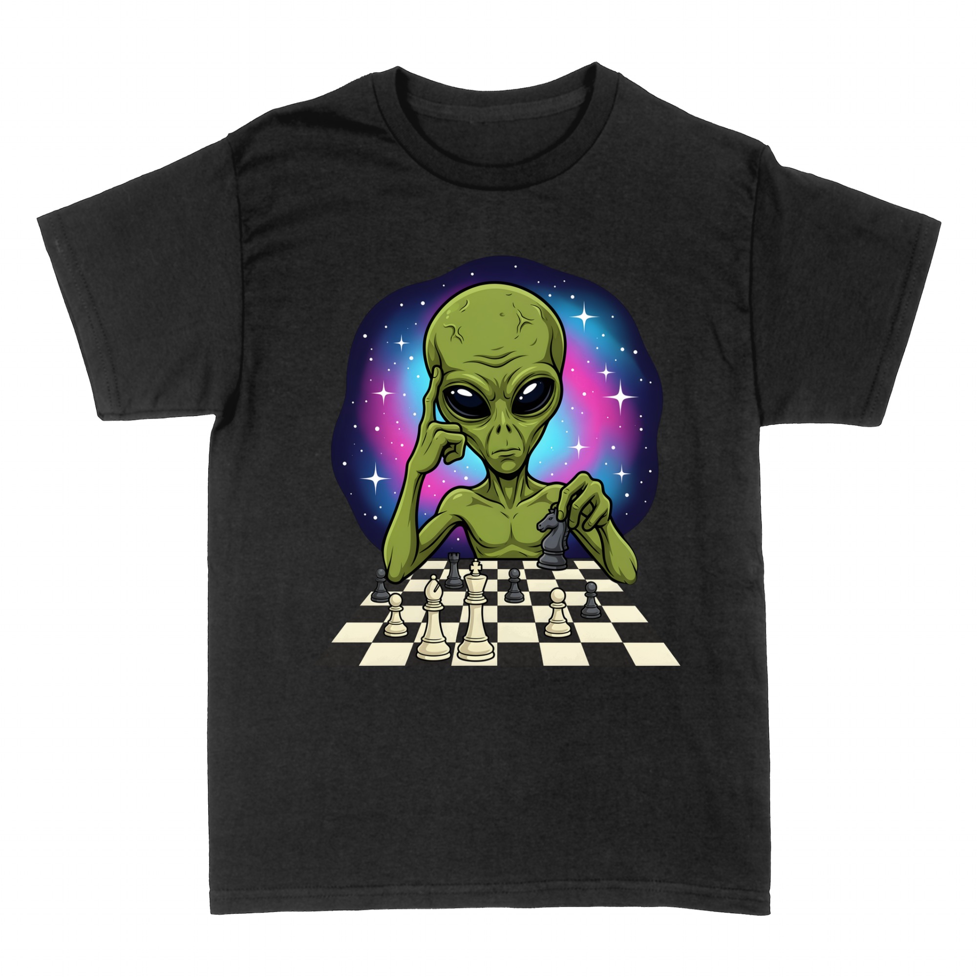 Camisetas: Alien jugando al ajedrez en el espacio