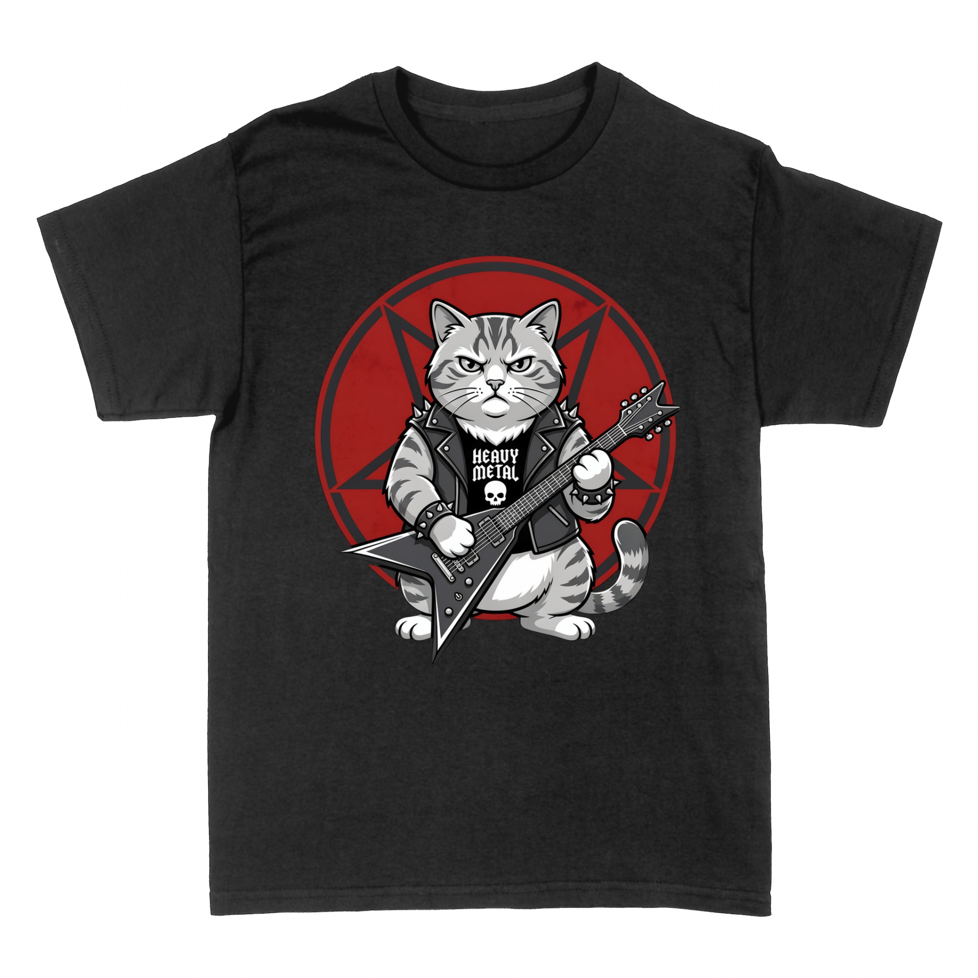 Camisetas: Gato heavy metal con guitarra