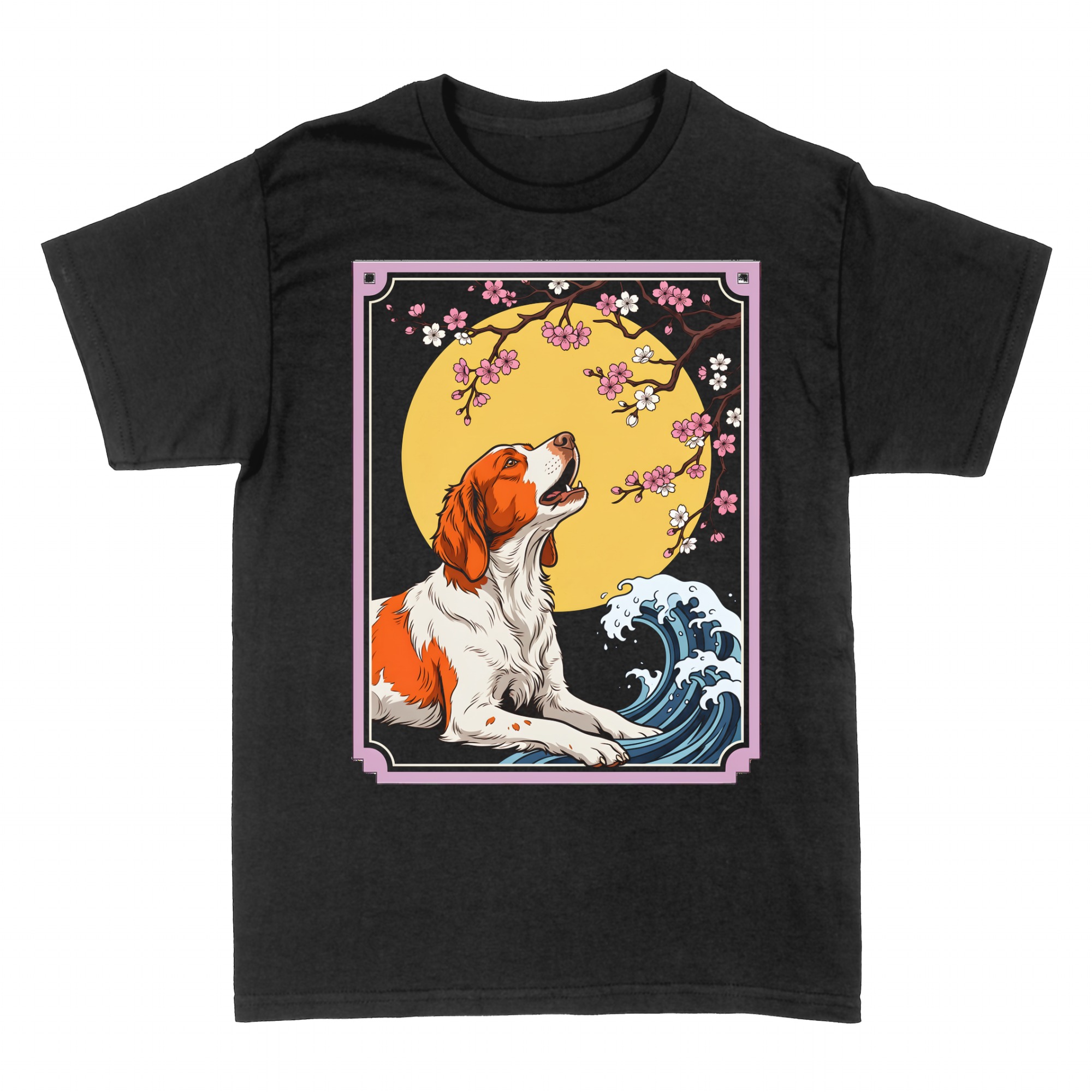 Camisetas: Perro aullando a la luna estilo japon&eacute;s