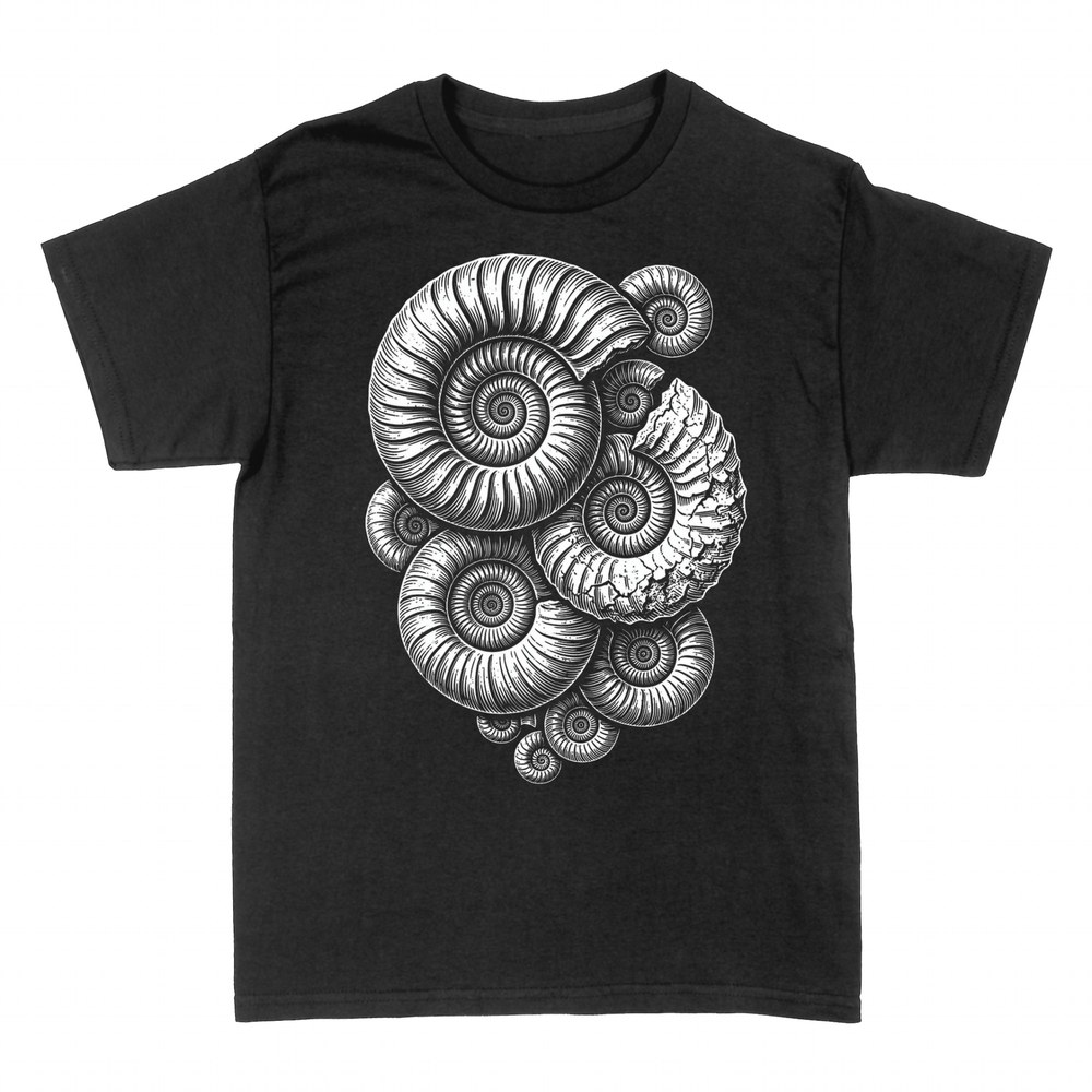 Camisetas: C&uacute;mulo de f&oacute;siles de amonites
