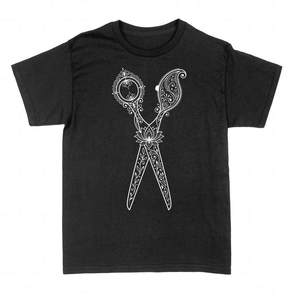 Camisetas: Tijeras de peluquer&iacute;a con mandala y loto