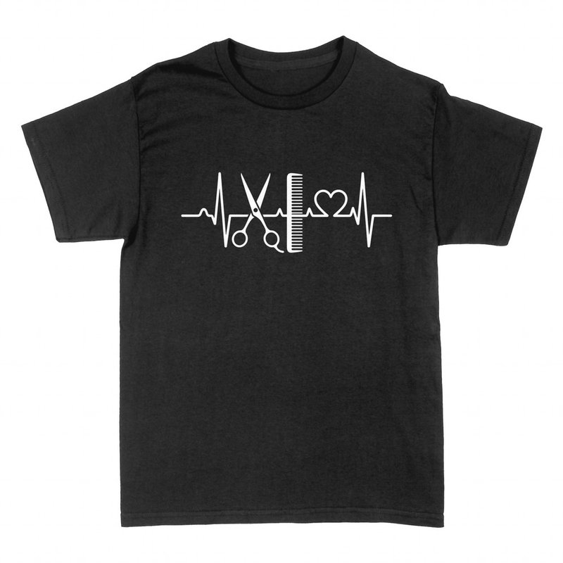 Camisetas: Latido de peluquera con tijeras y peine