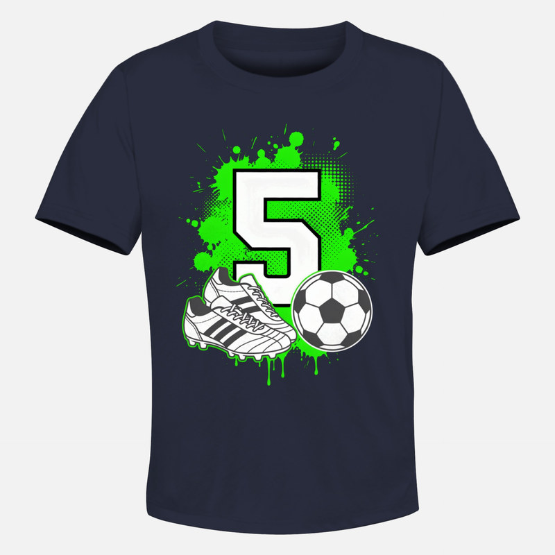 Camisetas: F&uacute;tbol n&uacute;mero 5 con botas y bal&oacute;n