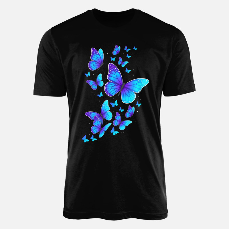 Camisetas: Mariposas azules y violetas con destellos